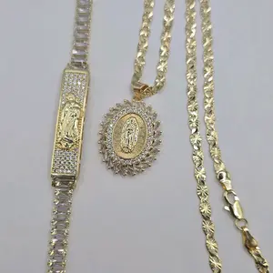 VIRGIN MARY beautiful set clear stones necklace with bracelet multi-stones gold-plated 18"inches 24"inches available
