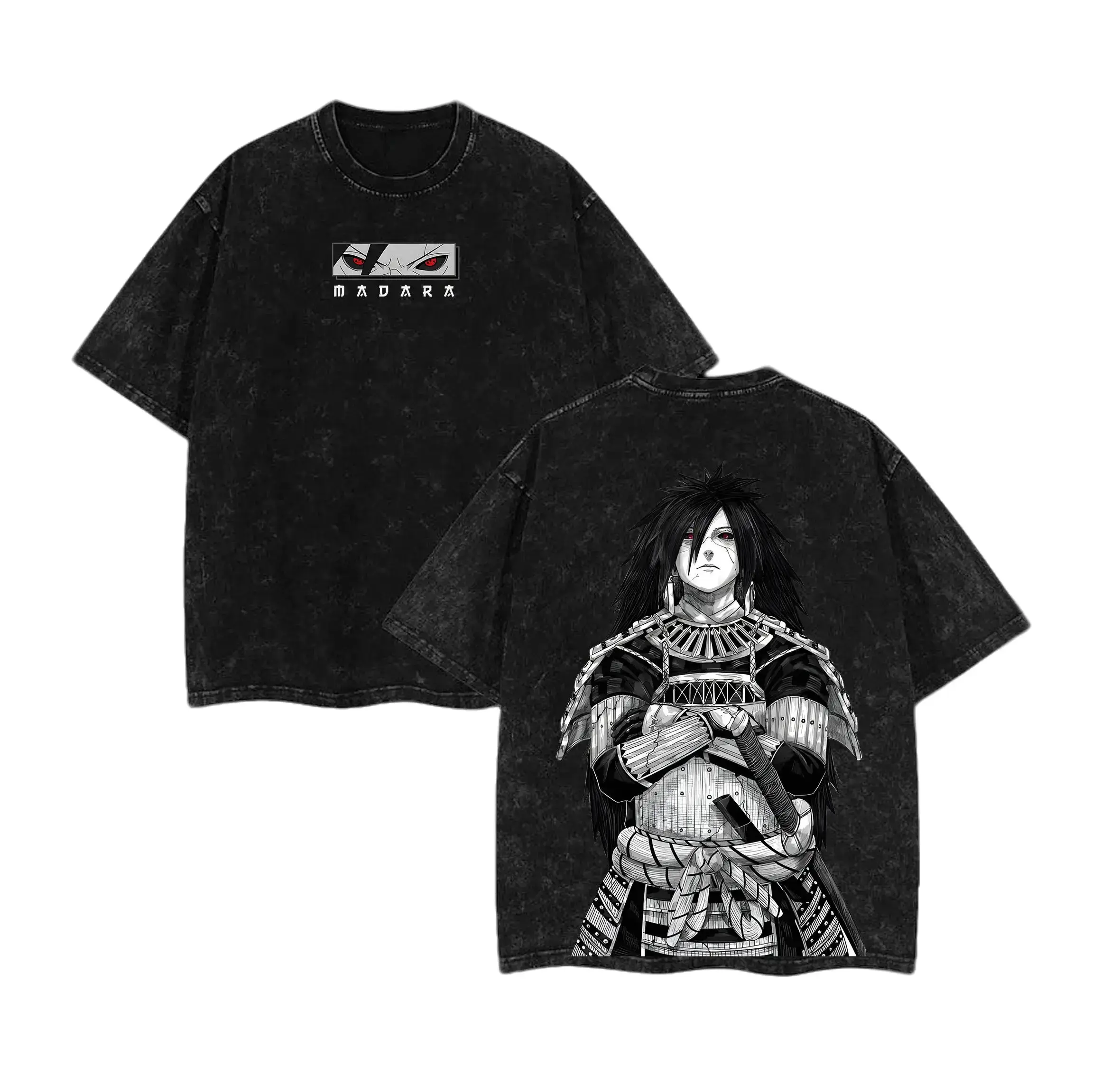 Uchiha Madara Naruto Anime Vintage Washed Lightweight Cotton Oversized Graphic Tee Unisex Streetwear Shirt Japanese Manga Apparel Y2K Retro Top Ninja Cosplay Clothes For Men Women Teens Anime Lovers Gifts Trendy Geek Merch Double Sided Print Fashion