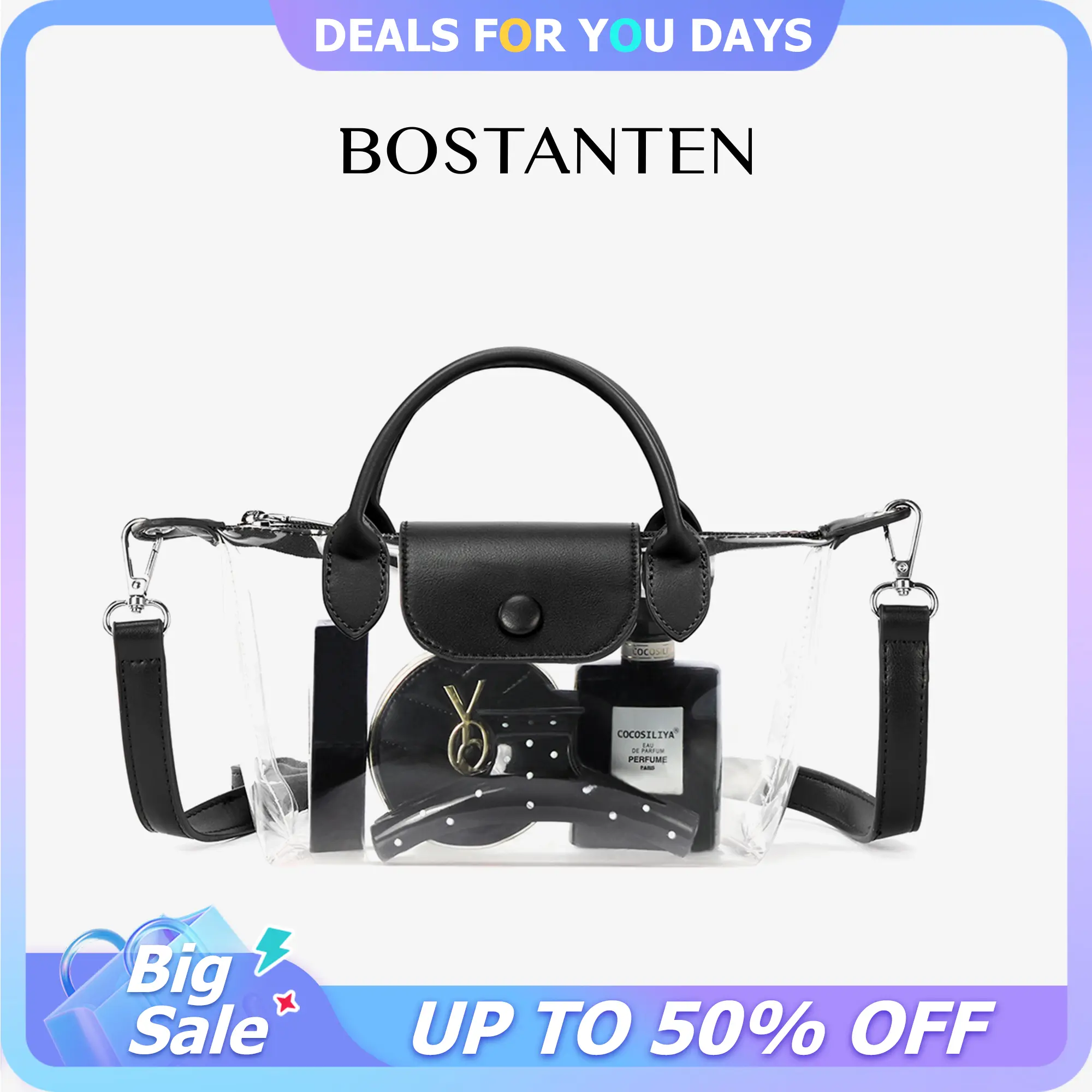 BOSTANTEN Clear Bag for Stadium Approved Conv Crossbody Purse Handbags for Concerts Sports Events summer wins