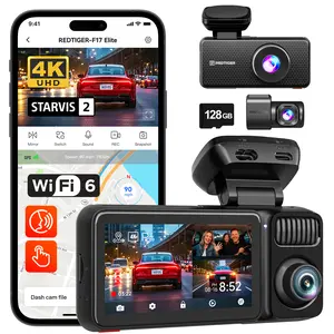 REDTIGER F17 Elite 4K 3-Channel Dash Cam with STARVIS 2 IMX678 & IMX675, 128GB Card, Full Night Color, 4K+2.5K+1080P Front Rear Inside, Touch Screen, Voice Control, 5GHz WiFi 6, GPS, HDR, Parking Mode, 24 Hours Recording - Car Camera Holiday Haul