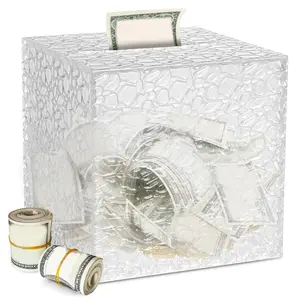 Diamond Textured Acrylic Piggy Bank for Mean Girls Decorations, 1 Count Square Saving Challenge Piggy Bank, No Opening Piggy Banks for Adults, Coin Piggy Bank, Decorative Piggy Bank, Acrylic Money Box