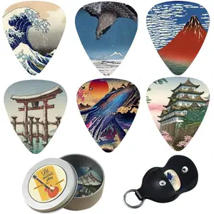Guitar Picks -  12 Medium Gauge Celluloid Guitar Picks In a Box W/Picks Holder.  Guitar  For Bass, Electric & Acoustic Guitars ( Culture)