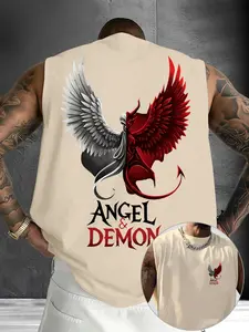 Men's Angel & Demon Wings Graphic Sleeveless Fitted Tank Top, Double-Sided Print Streetwear Vest, Casual Edgy Aesthetic Gym Muscle Tee #AngelDemonTank #StreetwearVest #GymTankTop #EdgyFashion #TikTokMadeMeBuyIt