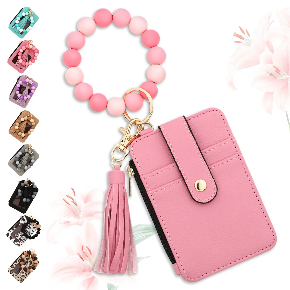 JUSIEX Boho Style Beaded Tassel Keychain Wallet, Women's Fashionable Wristlet Bracelet Wrist Purse Keychain Credit Card Holder, Trendy All-match Keychain for Birthday Gift | Graduation Gift | Mother's Day Gift