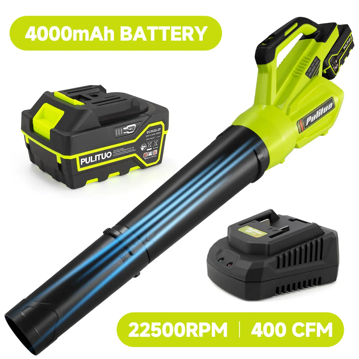 PULITUO Cordless Handheld Leaf Blower, 4.0Ah Lithium Battery & Charger Included, Lightweight High Speed Blower for Lawn, Patio & Garden Dust Cleaning Tool, Portable Outdoor Use, Lithium Battery Blower