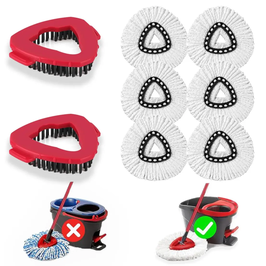 2pcs Scrub Brushes+ 6 Mop Heads