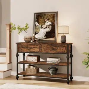 3 Tier 41" Entryway Table, Console Table with 2-Tier Storage Drawers, Industrial Metal Sofa Table, Behind Couch Table, Thin Side Table for Living Room, Hallway, Couch, Foyer,Kitchen Counter