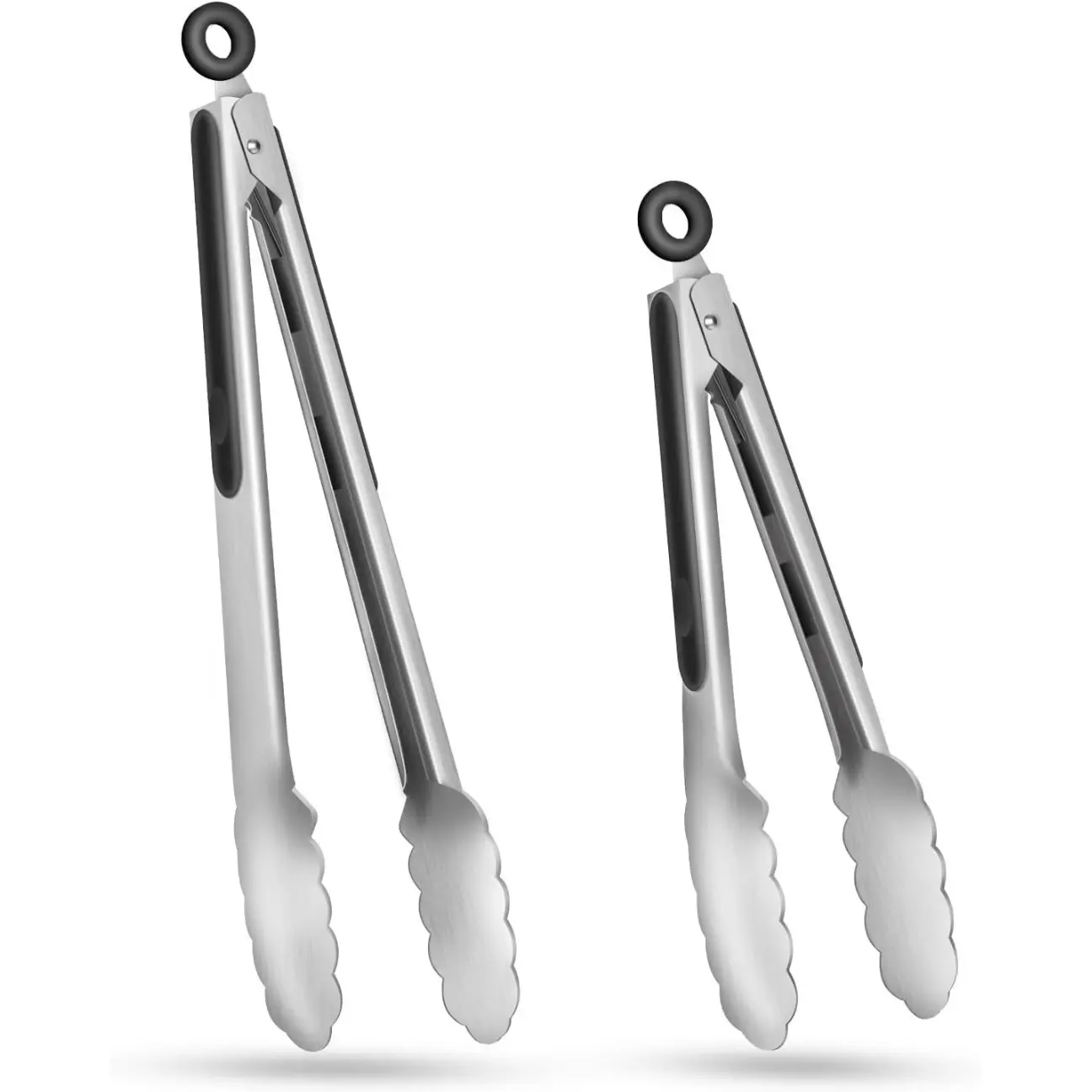 NEW - Stainless Steel Kitchen Tongs Set of 2 - 9" and 12", Locking Metal Food Tongs Non-Slip Grip Grill Heavy Duty