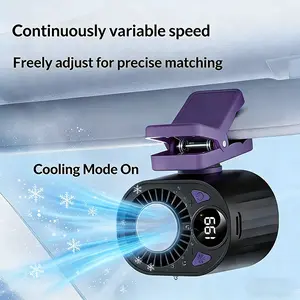 Portable car LCD fan with 360° rotation and 199-speed adjustment. USB charging. Low noise. Mini clamp-type fan. Compact and multi-functional. Suitable for use in cars, umbrellas, bicycles, travel, camping and outdoor activities.