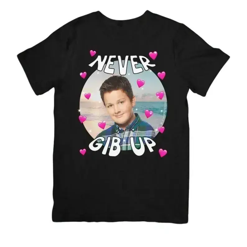 Men's "Never Gib Up" Gibby Meme Graphic T-Shirt, Soft Short-Sleeve Crew Neck, Funny Casual Streetwear, Tshirt