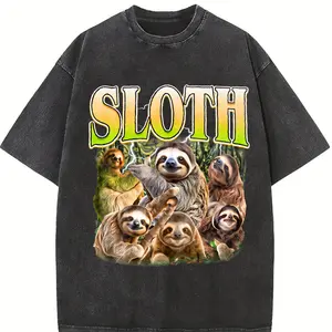 Sloth Vintage Graphic T-Shirt, Retro Animal Lover Tee, Funny Lazy Sloth Shirt, Jungle Creature Top, Wildlife 90s Style Gift Unisex Tee