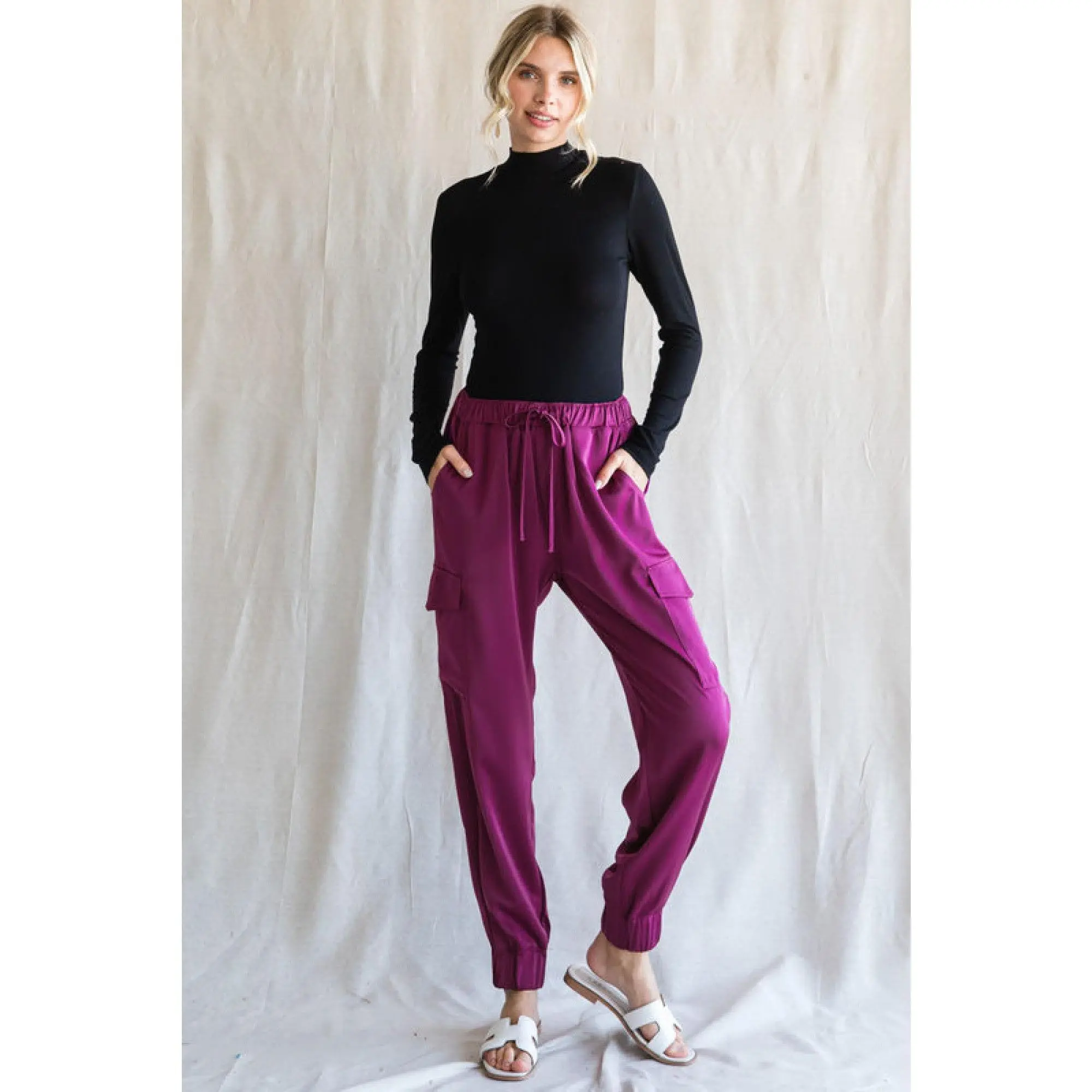 Satin Magenta Jogger Pants