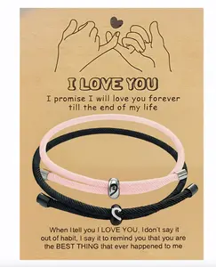2pcs couple wristbands, simple and fashionable heart-shaped bracelet, suitable for both men and women, perfect for daily wear, with a gift card included,Pink Forever Couples Bracelets for Him & Her,Matching Couples Bracelet