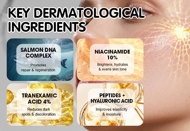 Salmon DNA Ampoule Serum for Skin Repair & Glow Skin, PDRN Peptide Serum, Niacinamide 10% & Tranexamic Acid 4%, Salmon PDRN Collagen Booster, Uneven Skintone, Glowy skin, Deep Hydration, Barrier Repair Anti-Aging Fine Lines Firming, Kbeauty