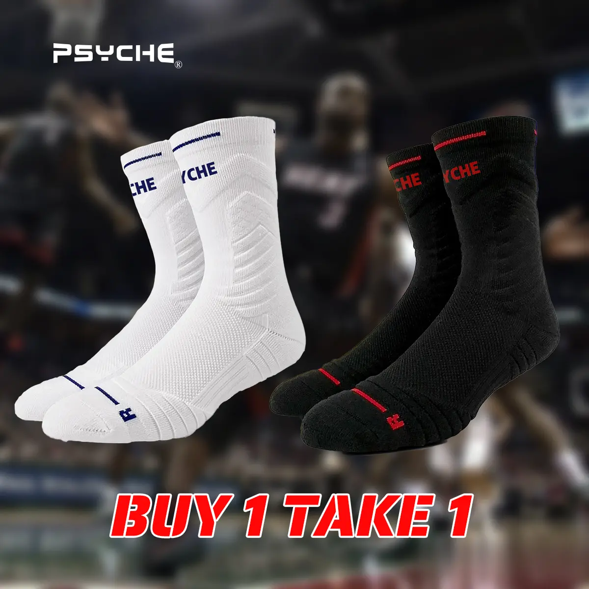 PSYCHE Buy 1 Take 1 Sporty Sports Socks for Men - Non-Slip, Quick Dry Nylon, Professional Basketball Use, All-Season Performance