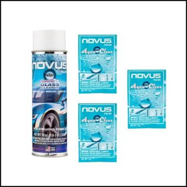 Novus Household Glass Care Kit, Streak-Free Foaming Cleaner Combo with AquaClear Water Repellent Wipes for Windows, Mirrors & Long-Lasting Protection
