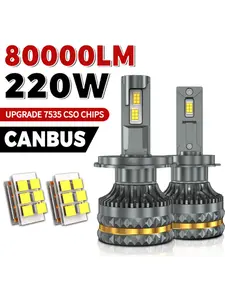 2pcs H7 Canbus LED Headlight Bulbs 220w 80000lm, High Brightness Car Lights Led Headlights Bulbs for H4 H11 H1 9005 Hb3 9006 Hb4 H13 Hb5 9007, 12V 24v Automotive Lighting