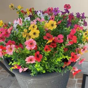 Artificial Flowers for Outdoor Indoor Garden Home Decoration, Faux Flower Daisy with Eucalyptus Leaves Fake Plants Greenery Boxwood Porch Patio, 12 Bundles (Mix Pink Red Purple Yellow)