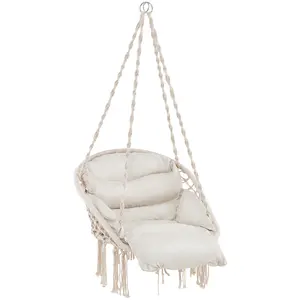 COSTWAY - Hammock Chair with Thick Cushion & Macrame Holds up to 330 LBS-Beige