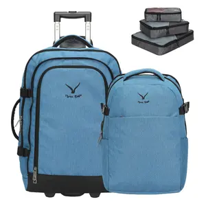 HYNES EAGLE 3-in-1 Rolling Travel Backpack, 22in 63L High-Durability Lightweight Casters Mobile-Compatible Carry-On Luggage with 3-Piece Packing Cubes for Men Women, Travel Size Products