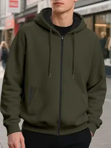 Men's full zipper hooded color-blocked jacket, Casual street fashion, with drawstring design, pockets with zippers, soft and skin-friendly fabric, suitable for daily shopping, coffee shop hopping, light exercise, multiple matching styles