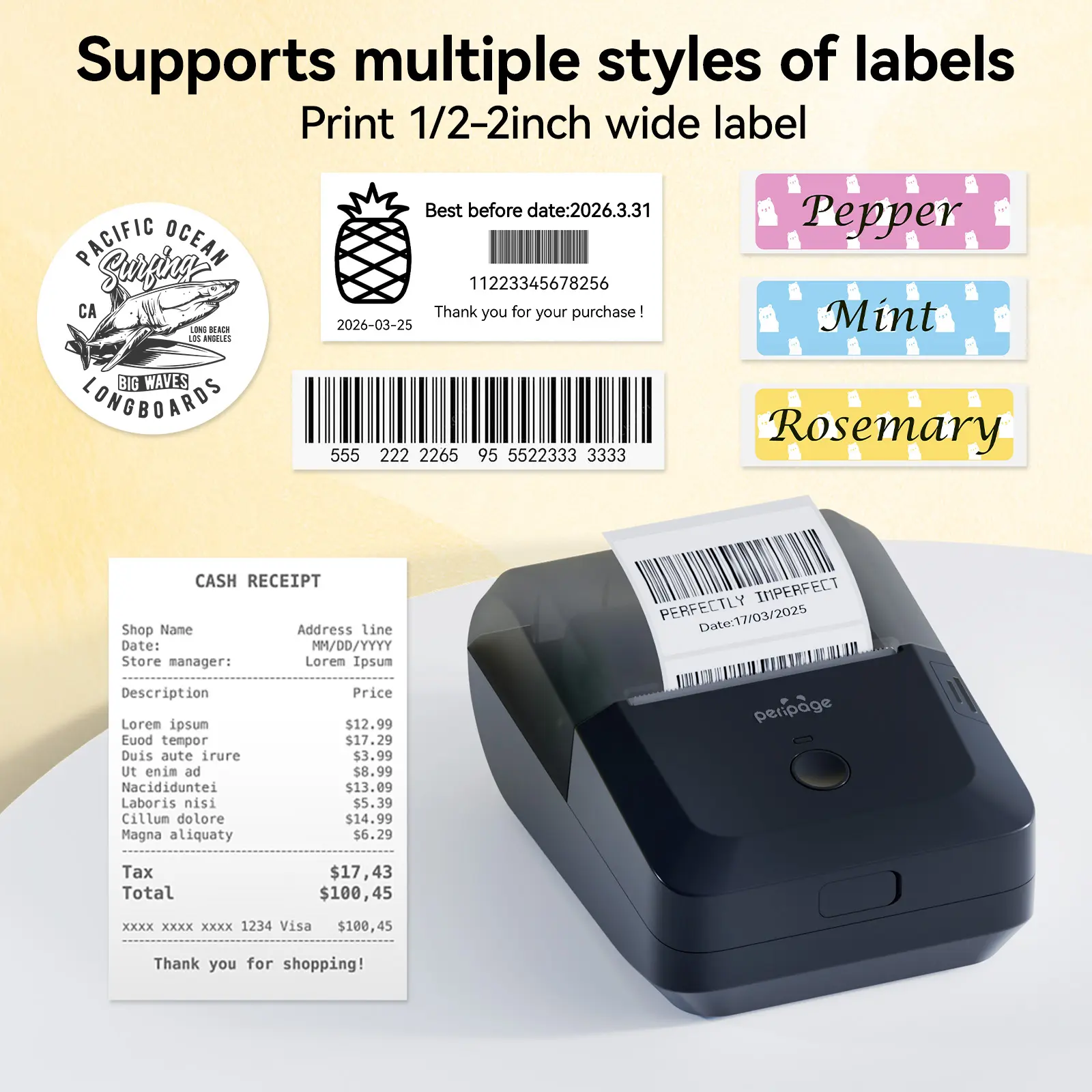 Peripage Label Maker PB20 Portable Thermal Printer for Small Business, with Inkless Functionality & Accessories Printing Fathersdaygift