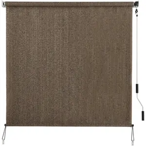 Outdoor Sunshade Roller Shades 8' W x 8' H, Cordless Roll Up Shade Blinds  Screen with 90% UV Protection, Exterior Patio Shade Cloth for Porch Pergola Balcony Backyard Windows, Mocha