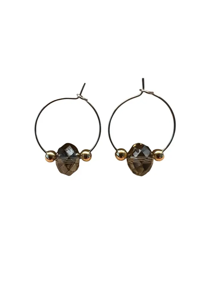Mini Crystal & Gold Upcycled Beaded Hoop Earrings