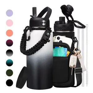32oz 40oz 64oz Insulated Stainless Steel Water Bottle, 1 Gallon Flask Water Bottle - Big Water Jug with Straw & Spout Lid, Paracord Handle, Carrier Bag
