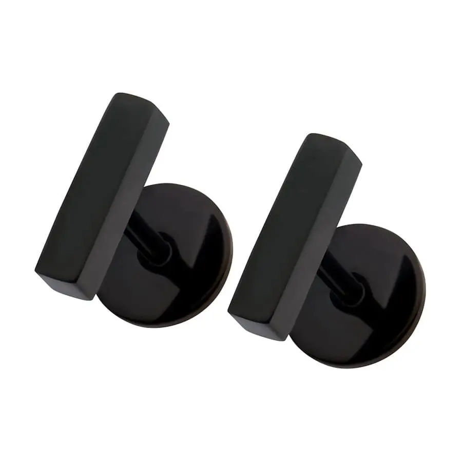 Comfy Earrings Modern Bar Earrings IP Black Plated 316L Surgical Grade Stainless Steel 8.0 mm x 2.0 mm Comfortable & Stylish Flat Back Earrings