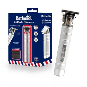 Classic Stainless-Steel Rechargeable Zero-Gapped T-Blade Trimmer by Barbasol for Men - 7 Pc Facial Comfort