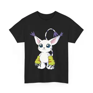Gatomon T-Shirt, Digimon Anime Character Graphic Tee, Tailmon Cute Cat Monster Shirt, Crew Neck, Short Sleeve, Cotton, Gift for Fan Him Her, Men And Womenswear Top