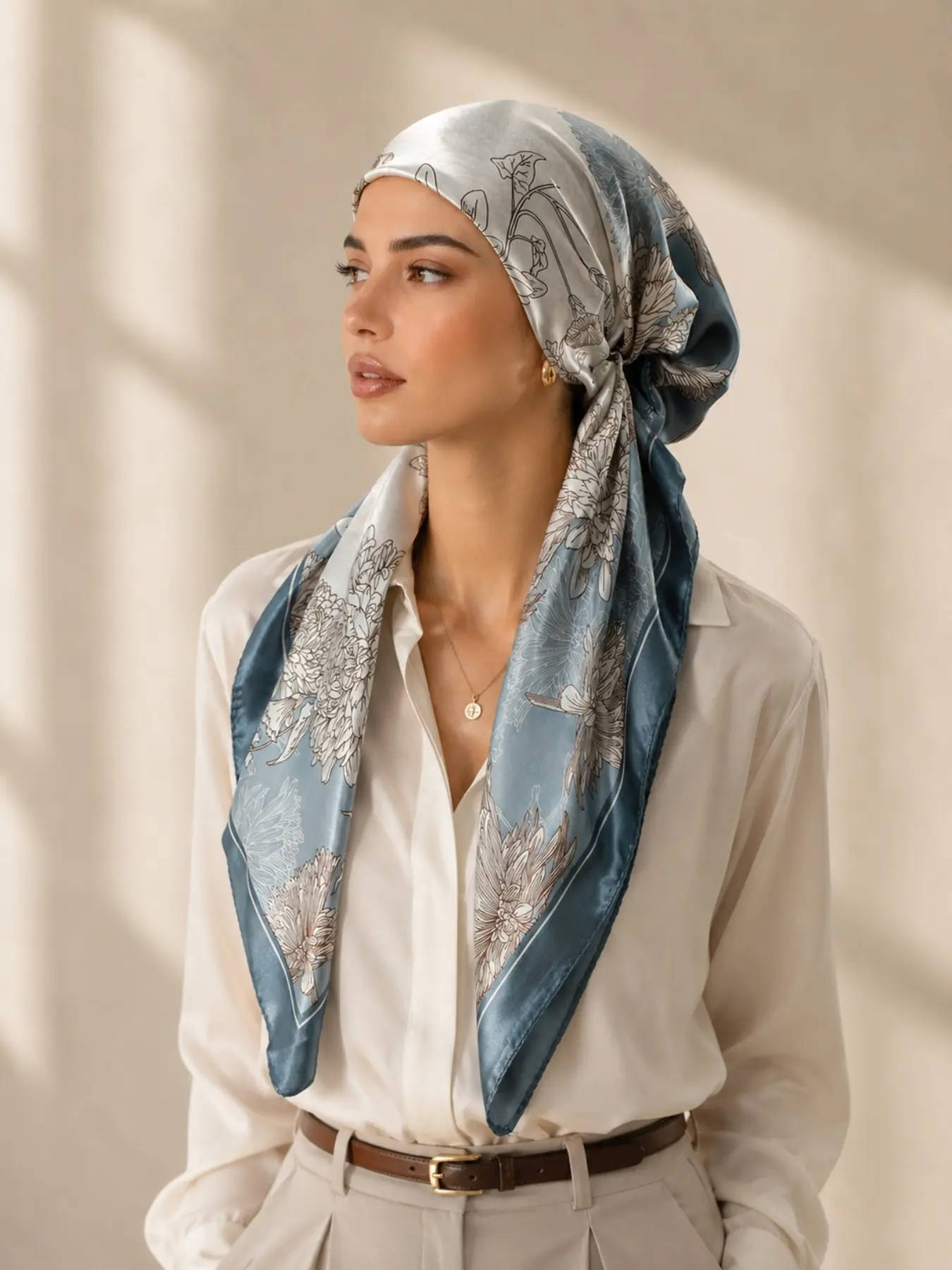 Women's Floral Print Headscarf Hat, Muslim Headscarf Cover, Lightweight Breathable Satin Hair Cap, Head Wrap and Fashion Shawl Wrap, Fashion Daily Accessory for All Seasons and a Great Gift Idea