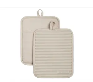 Ribbed Soft Silicone Pot Holder 2-Pack Set, Milkshake Tan, 7"x9"