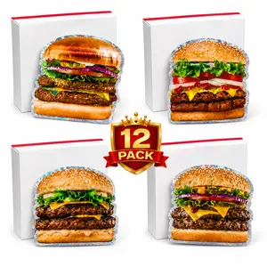 12 Pack Burger Style Zip Seal Storage Pouches with Matching Boxes – Choose Your Design