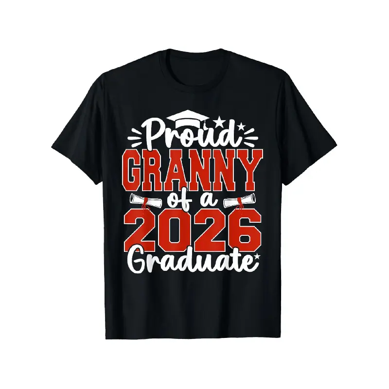 Men's Graphic T-Shirt, Casual Round Neck Shortsleeve Streetwear Top with Funny "Proud Granny of a 2026 Graduate" Print
