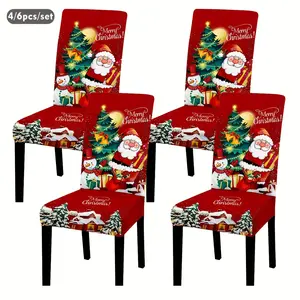 4pcs/6pcs Claus and Snowman Printed Chair Covers, Removable and Washable Chair Cover Set, Soft Fit Elastic Seat Protection Cover, Suitable for Christmas Atmosphere Restaurant, Kitchen, Banquet Hall, Restaurant, Bedroom, Office, Living Room, Dormitory