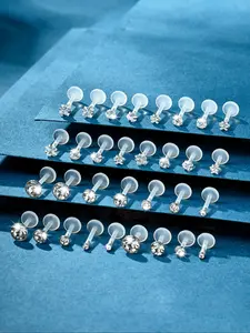 8pcs Clear Material Piercing Jewelry Bioflex Plastic Earrings Set, Studs and Lip Bars for Tragus Labret Medusa Madonna Piercings, Helix Retainers for Sleep Work Sports