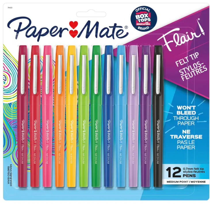 Paper Mate Flair Felt Tip Pens | Medium Point 0.7 Millimeter Marker Pens | School Supplies for Teachers & Students | Assorted Colors, 12 Count