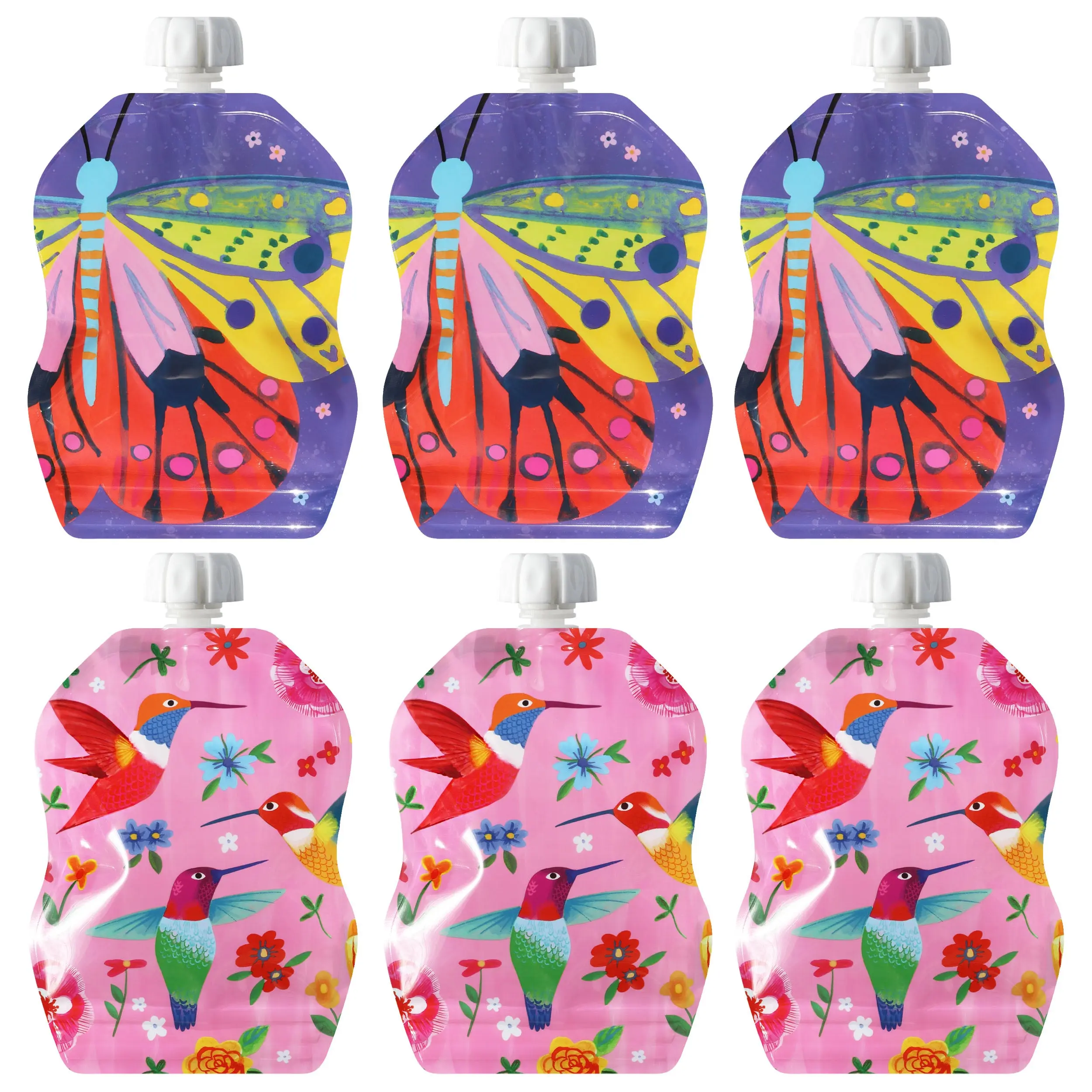 SnakPack Reusable Food Pouch - 6 CT | 8 oz, FlutterBug