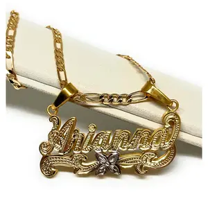 Gold Plated SILVER Custom 3D Double Name Illusion Nameplate Pendant Necklace with Chain Options