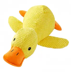 Large Yellow Plush Duck Dog Toy, Soft Pineapple Texture Squeaky Chew Toy, Durable Companion Toy for Medium & Large Dogs, Non-Toxic Pet Toy