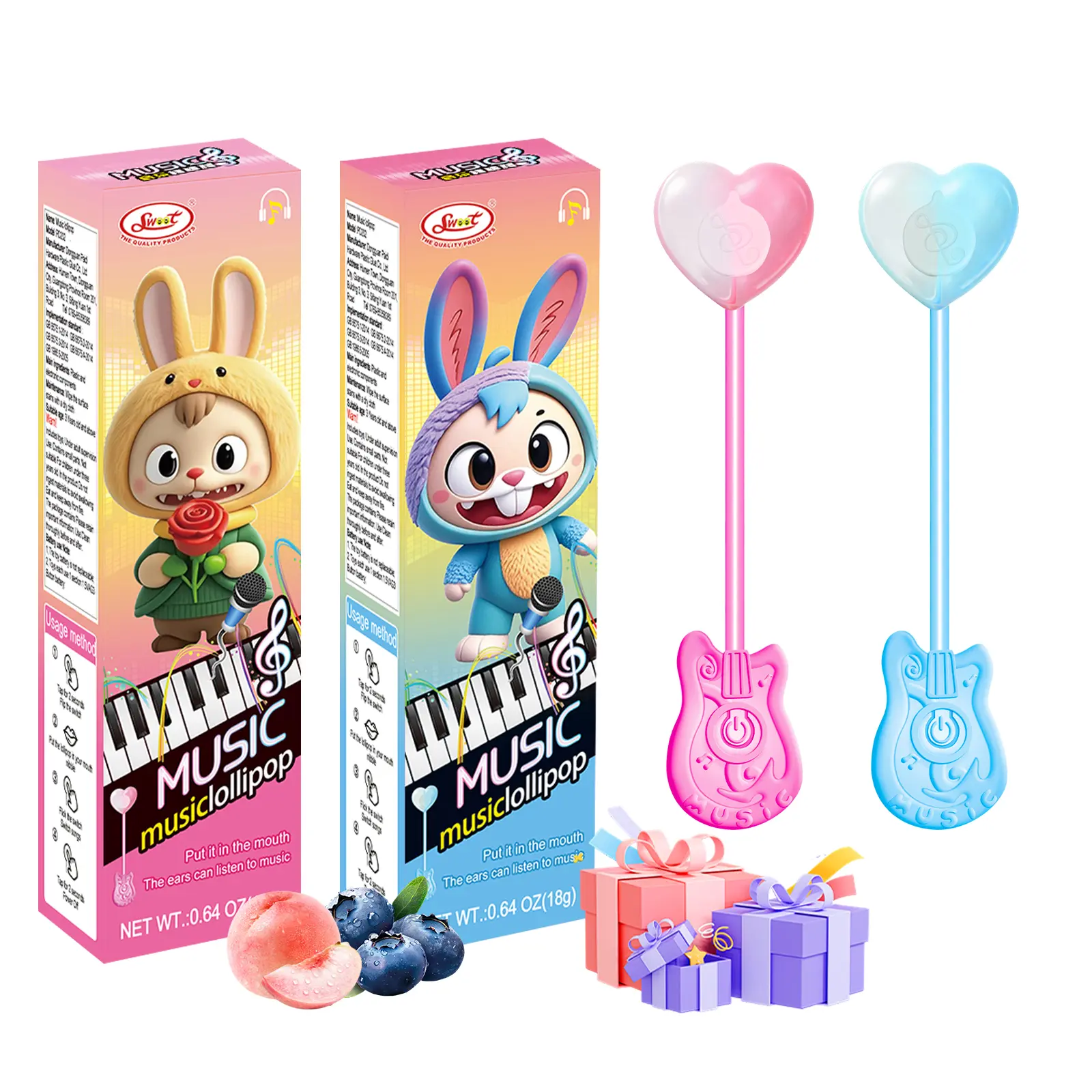 SWOOT Musical Lollipop for Kids - Sugar-Free Birthday Party Favor Candies Pack, Plays Happy Birthday Song, Strawberry Flavored & Blackberry Flavored Snacks Candy Sweets, Ambient Storage, Contains Glucose, Camping Essentials