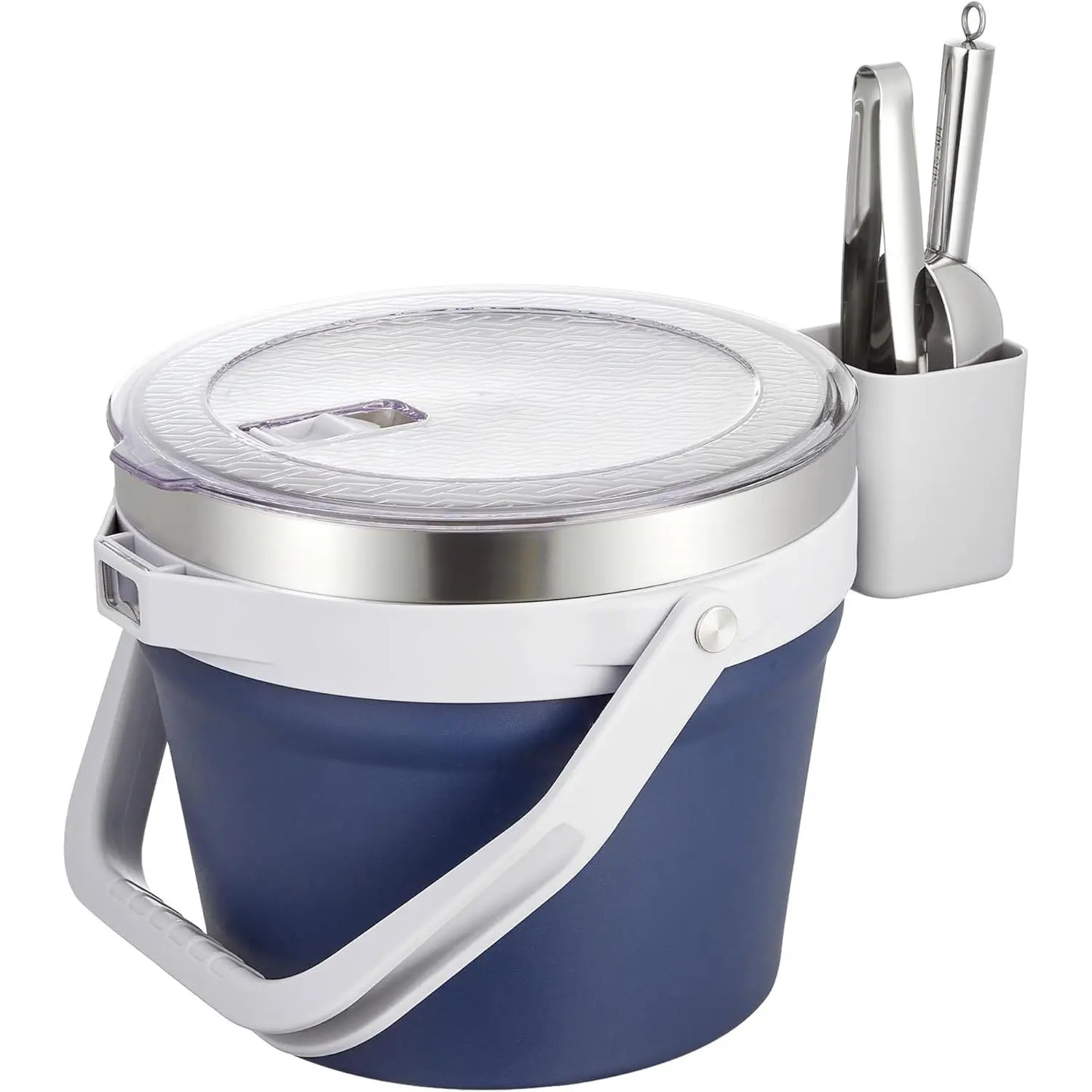 7L Vacuum Insulated Ice Bucket with Lid and Scoop& Tongs,Large capacity Stainless Steel Beverage Bucket for , Champagne, , ,Large Parties(Dark Blue Suit)