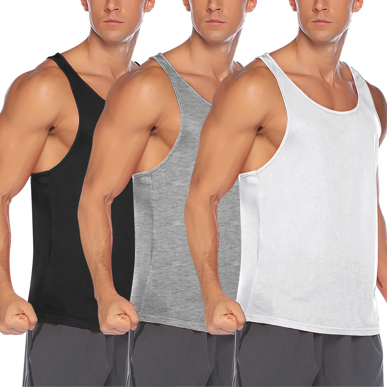 COOFANDY Men's 3 Pack Tank Tops Gym Workout Shirt Y-Back Sleeveless Muscle Fitness Bodybuilding Tank Shirts