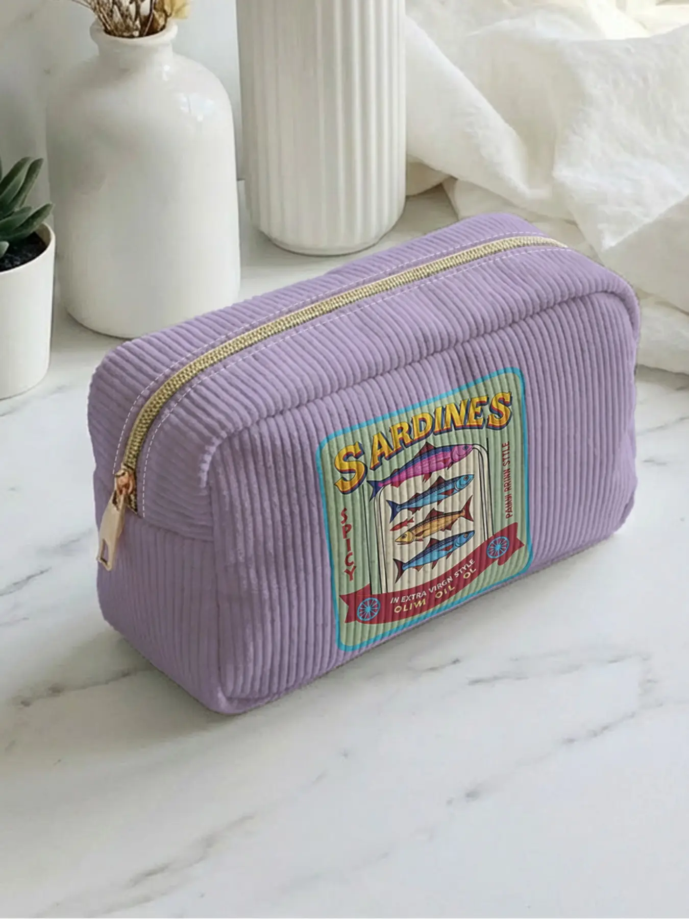 1 piece of sardine pattern 2D printed makeup bag, Makeup Pouch, Travel Cosmetic Bags, Travel Beauty Bag, large capacity design |suitable for all seasons/general use| fits daily skincare and various cosmetics | life travel all-rounder