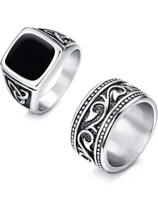 2 Pieces Stainless Steel Rings For Men Vintage Biker Ring Size 10