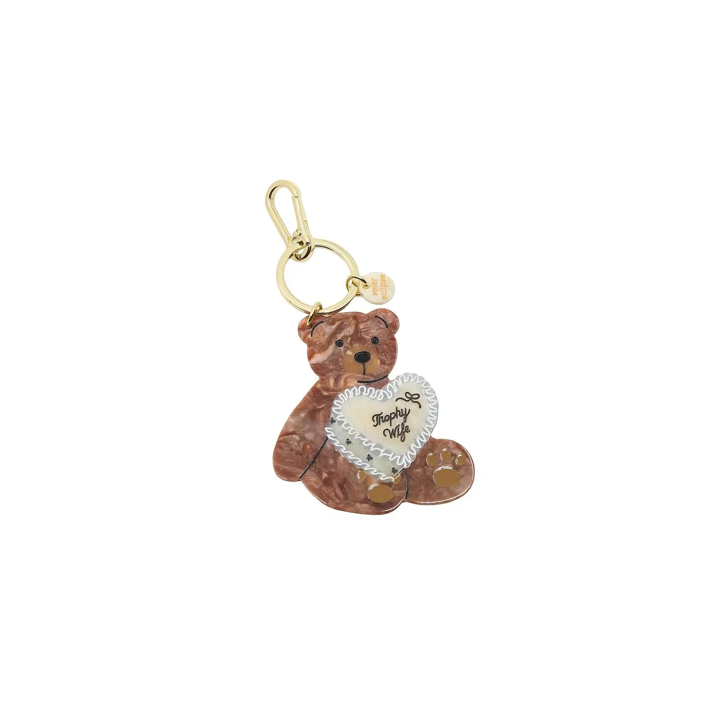 Solar Eclipse Hand-Painted Trophy Wife Cake Bear Bag Charm & Keychain in Brown