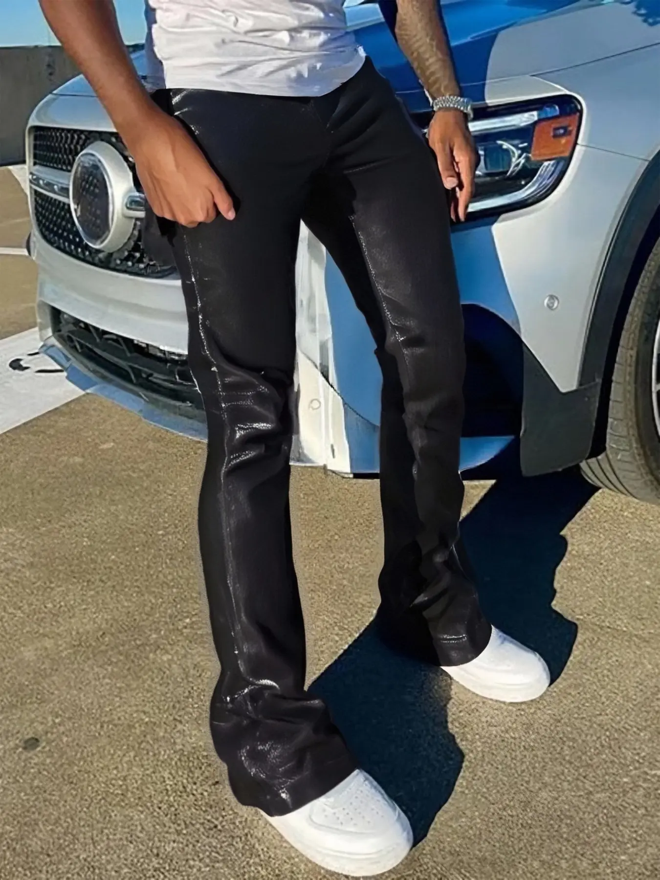 Men's Leather Pants Street Style Motorcycle Wind Festival, Trendy Punk Fashion for Music Festivals & Casual Outings