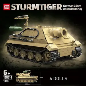 1394pcs Military Series Assembly Toy Model Kit Tiger Self-Propelled Gun Tank Armor Vehicle Display Piece Collectible Building Blocks
